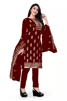 Maroon embroidered organza salwar