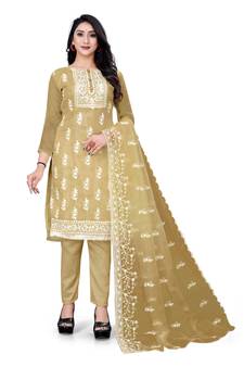 Beige embroidered organza salwar