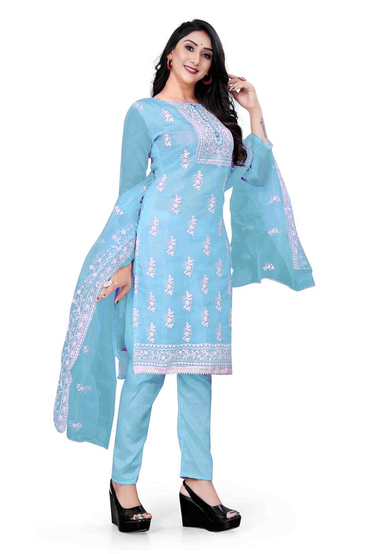 Green embroidered organza salwar