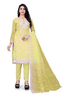 Yellow embroidered organza salwar