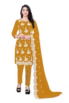 Yellow embroidered georgette salwar