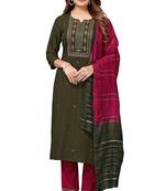 Green thread embroidery viscose rayon kurta set