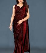Maroon Lycra Printed Party Wear Saree
