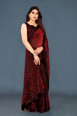 Maroon Lycra Printed Party Wear Saree 2