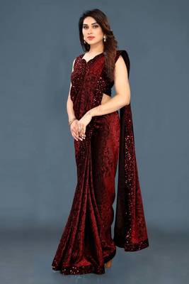 Maroon Lycra Printed Party Wear Saree 3