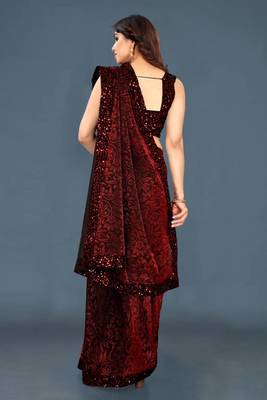Maroon Lycra Printed Party Wear Saree 4