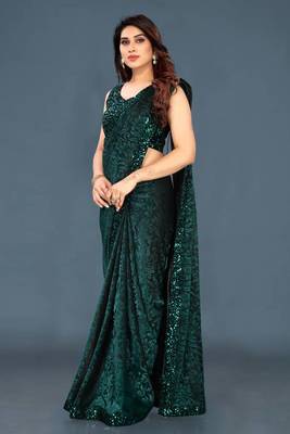 Green Party Wear Lycra Saree  4