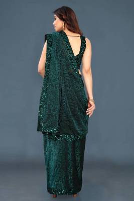 Green Party Wear Lycra Saree  5