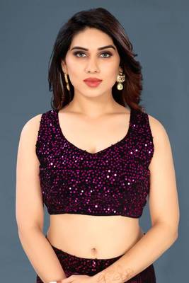 Wine Lycra Printed and Sequin Embroidered Saree with Blouse Piece 5