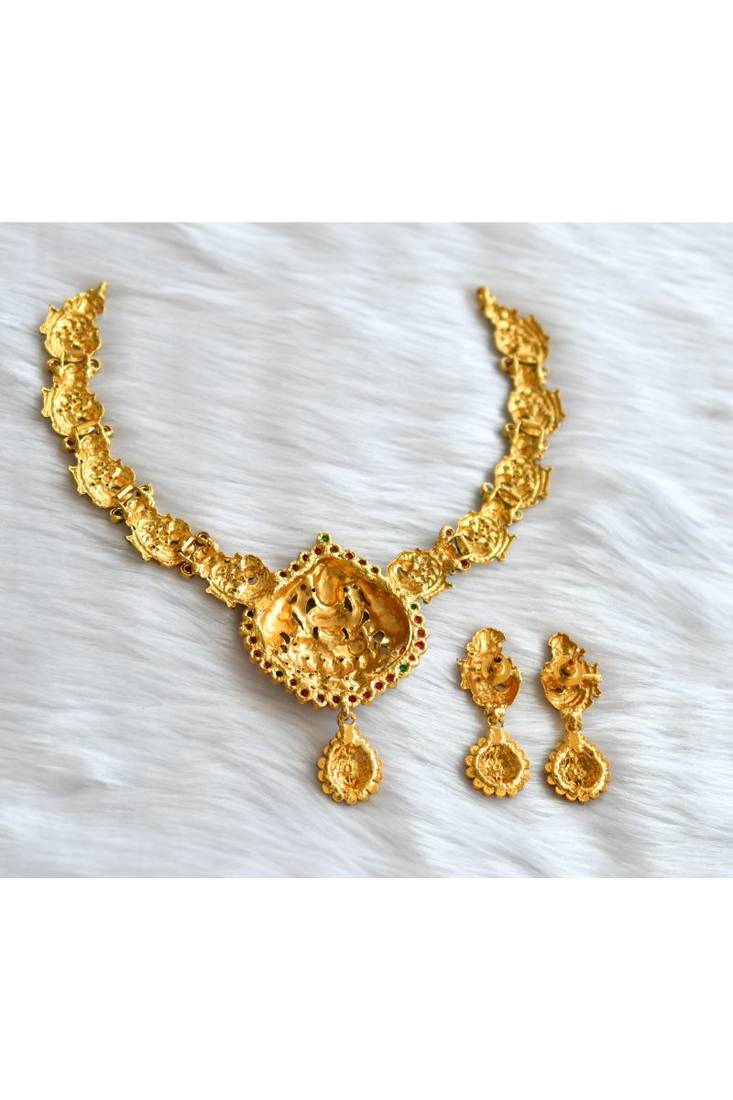 Antique kemp-green Lakshmi necklace set dj-01509