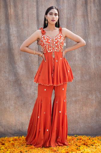 Rust Orange Crepe Pant Set