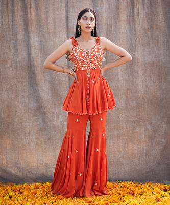 Rust Orange Crepe Pant Set 1
