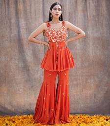 Rust Orange Crepe Pant Set