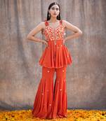 Rust Orange Crepe Pant Set