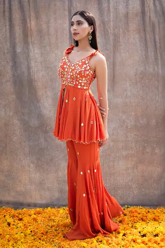 Rust Orange Crepe Pant Set