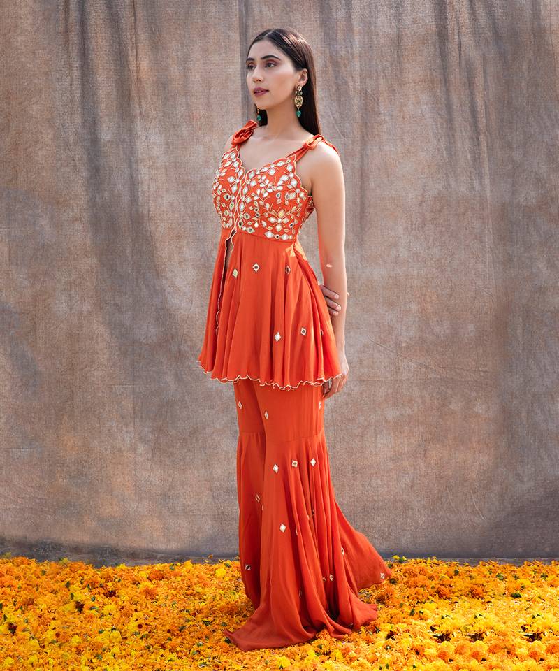 Rust Orange Crepe Pant Set