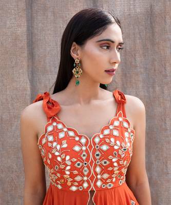 Rust Orange Crepe Pant Set 3