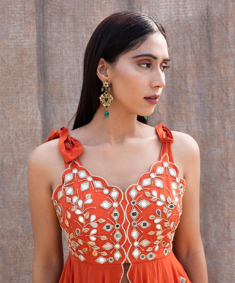 Rust Orange Crepe Pant Set