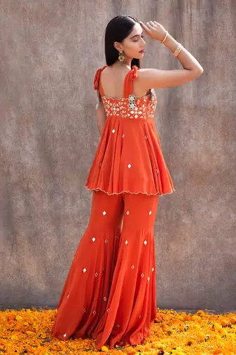 Rust Orange Crepe Pant Set