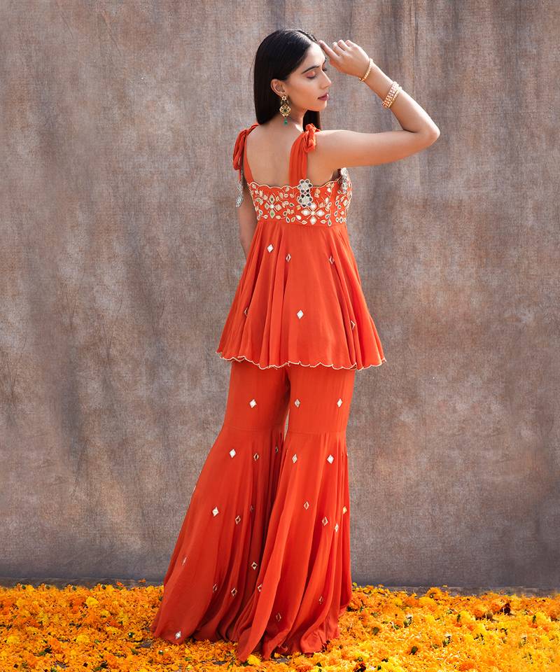 Rust Orange Crepe Pant Set