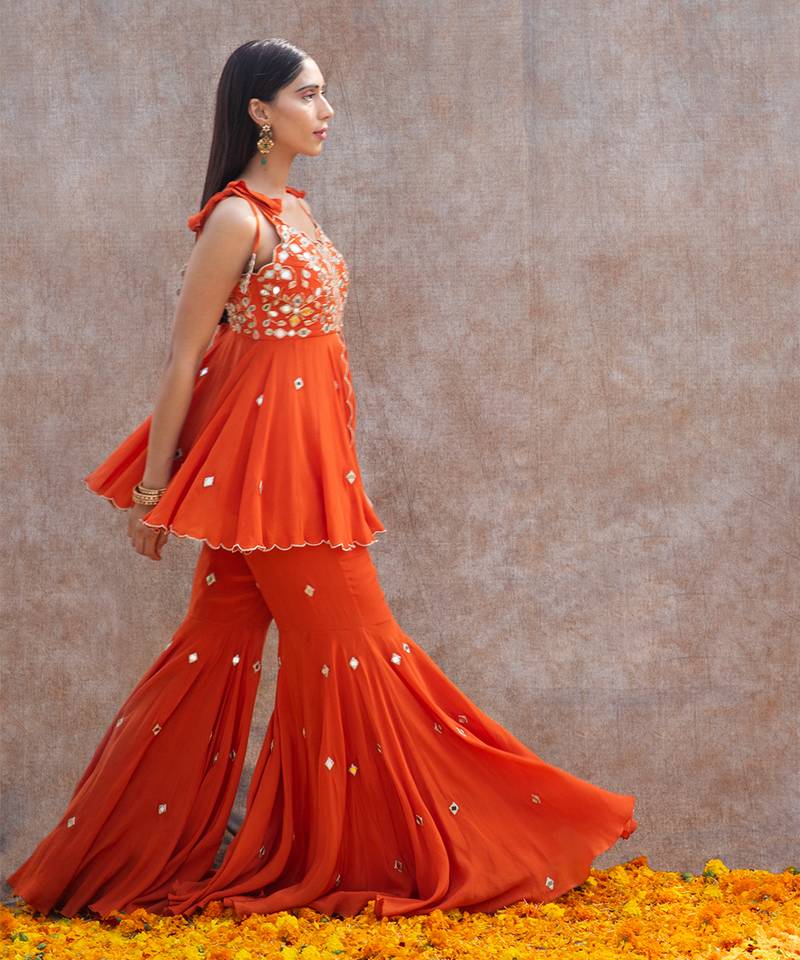 Rust Orange Crepe Pant Set