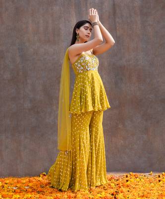 Lemon Green Georgette Pant Set 2