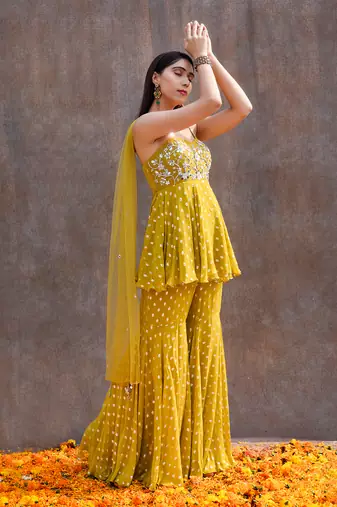 Lemon Green Georgette Pant Set