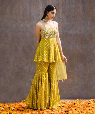 Lemon Green Georgette Pant Set 1