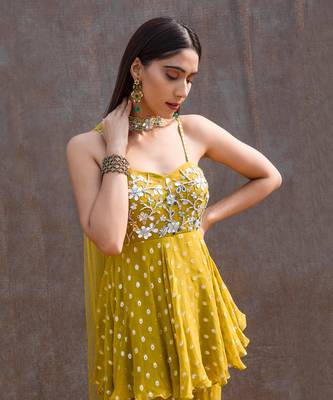 Lemon Green Georgette Pant Set 3