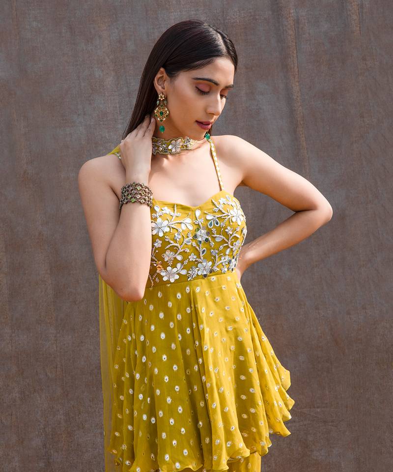 Lemon Green Georgette Pant Set