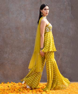 Lemon Green Georgette Pant Set 5