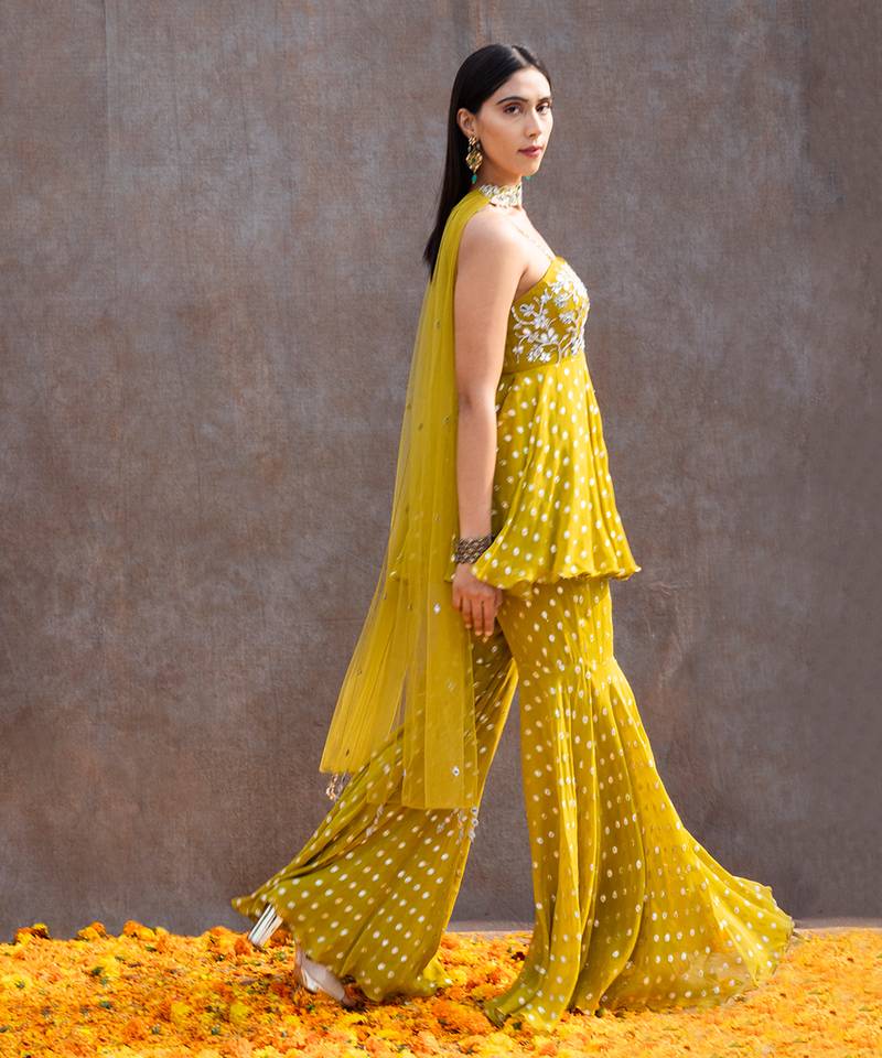 Lemon Green Georgette Pant Set