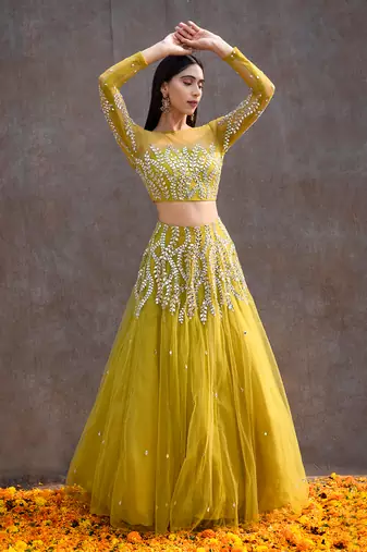Lemon Green Net Lehenga