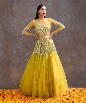 Lemon Green Net Lehenga 1