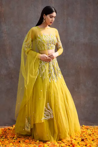 Lemon Green Net Lehenga