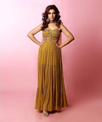 Lemon Green Georgette Anarkali 1