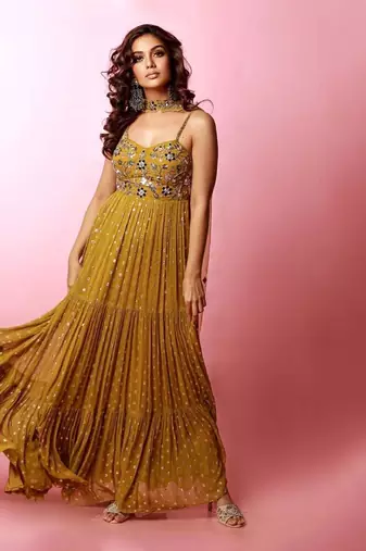 Lemon Green Georgette Anarkali