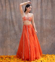 Rust Orange Organza Lehenga