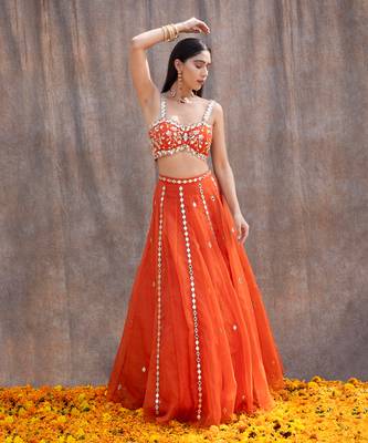 Rust Orange Organza Lehenga 2