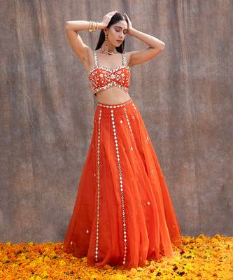 Rust Orange Organza Lehenga 1
