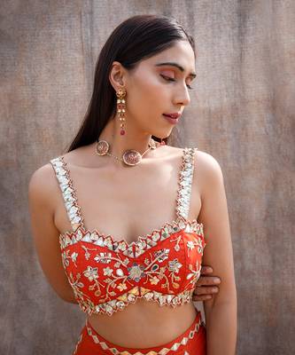 Rust Orange Organza Lehenga 4
