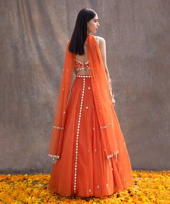 Rust Orange Organza Lehenga 5