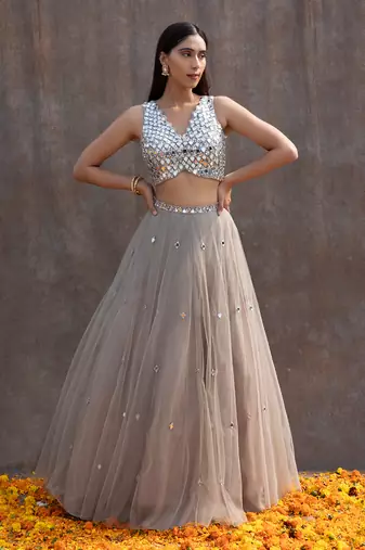 Grey Net Lehenga