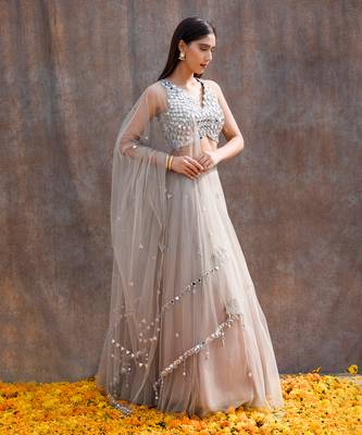 Grey Net Lehenga 1