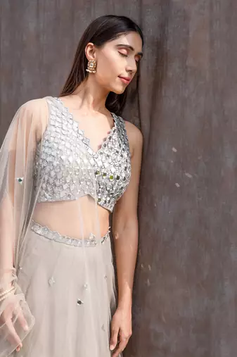 Grey Net Lehenga