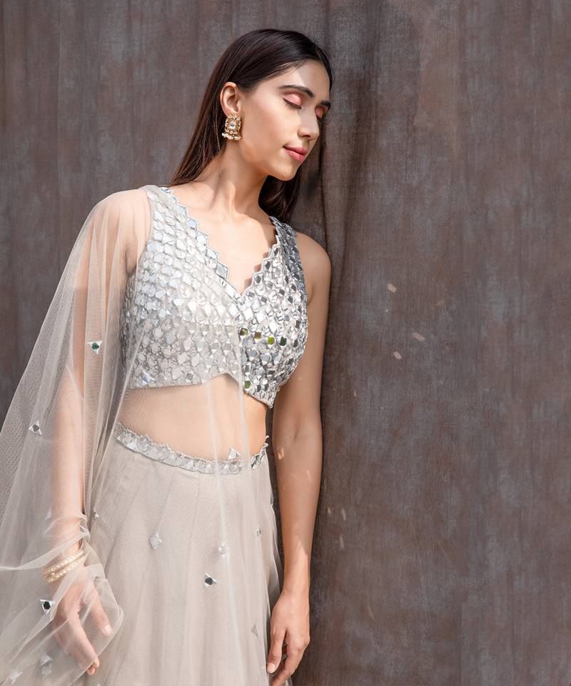 Grey Net Lehenga