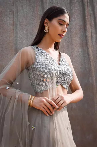 Grey Net Lehenga