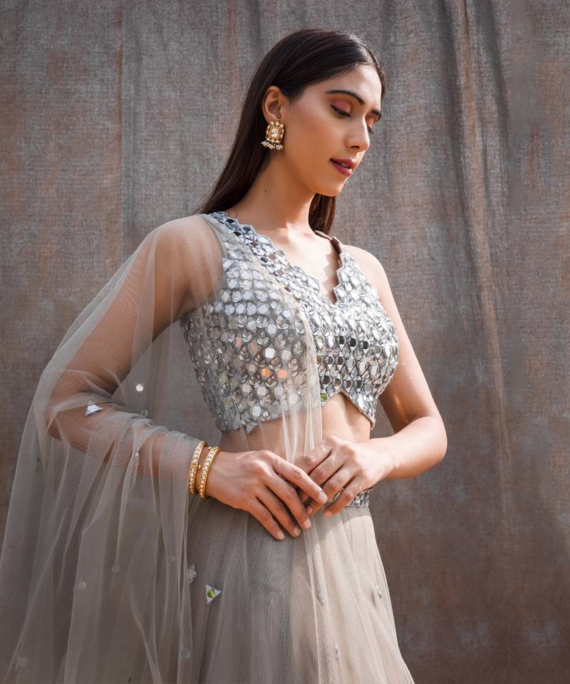 Grey Net Lehenga