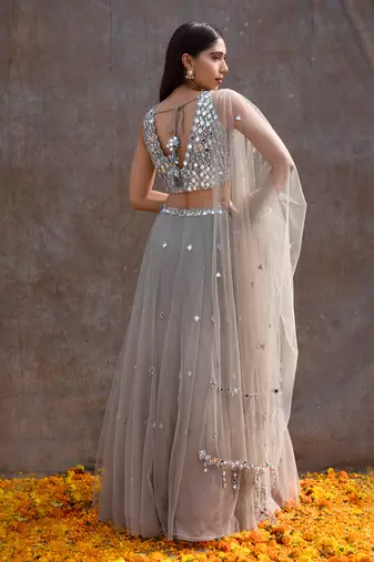 Grey Net Lehenga