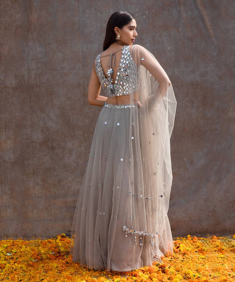 Grey Net Lehenga